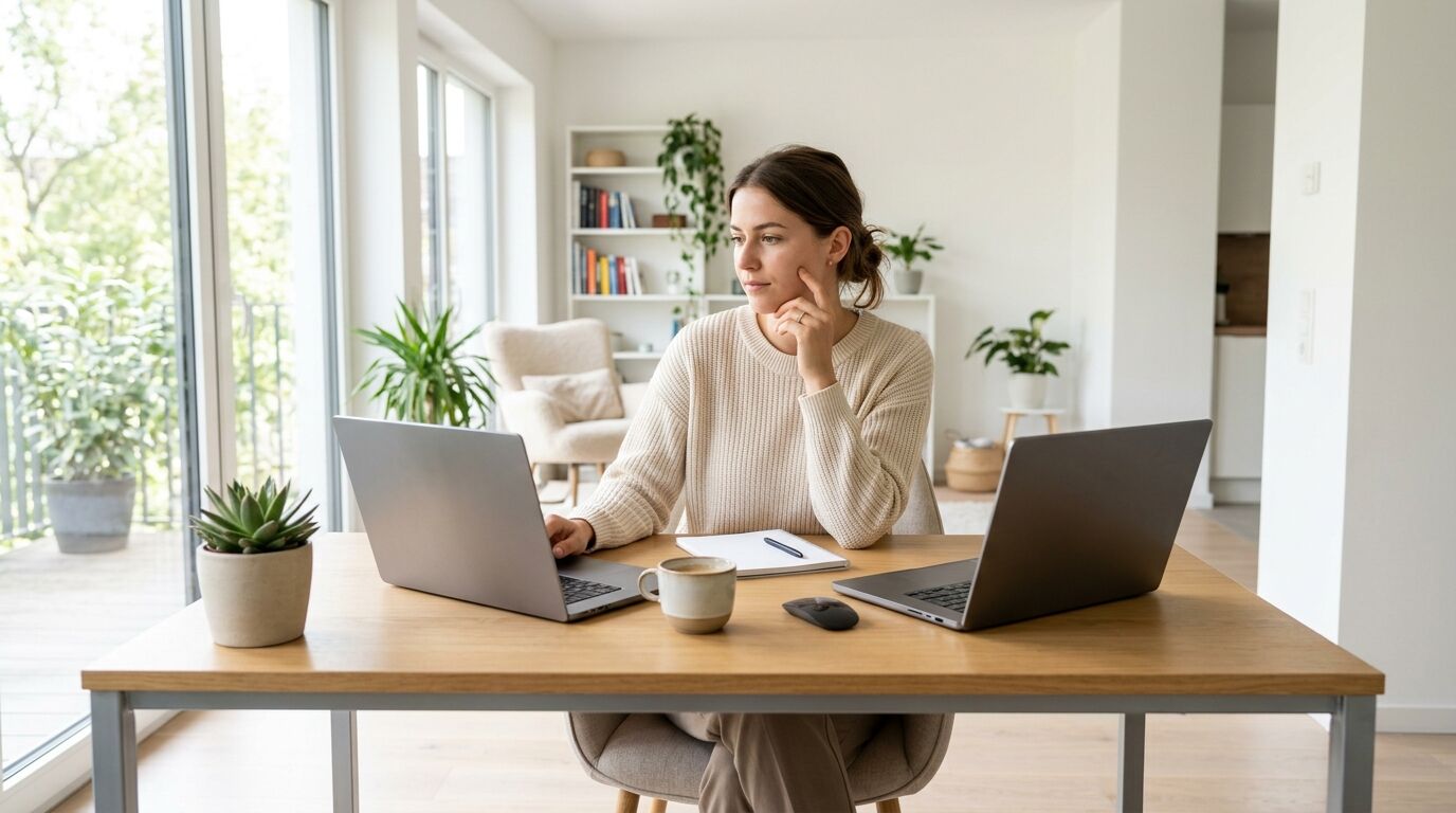 A sales manager reviewing Aircall pricing and add-on costs on a laptop next to a headset