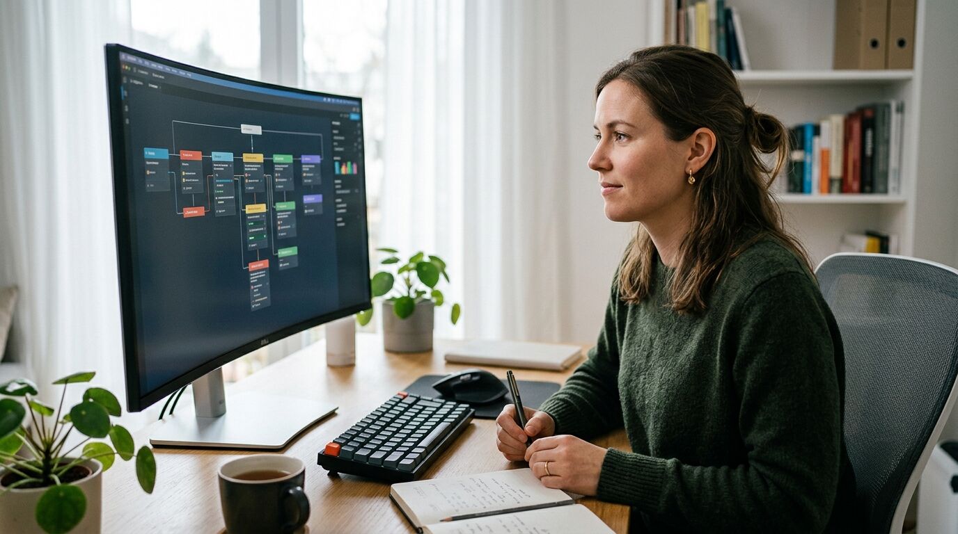 Sales rep reviewing cold email deliverability results on a laptop at a bright desk