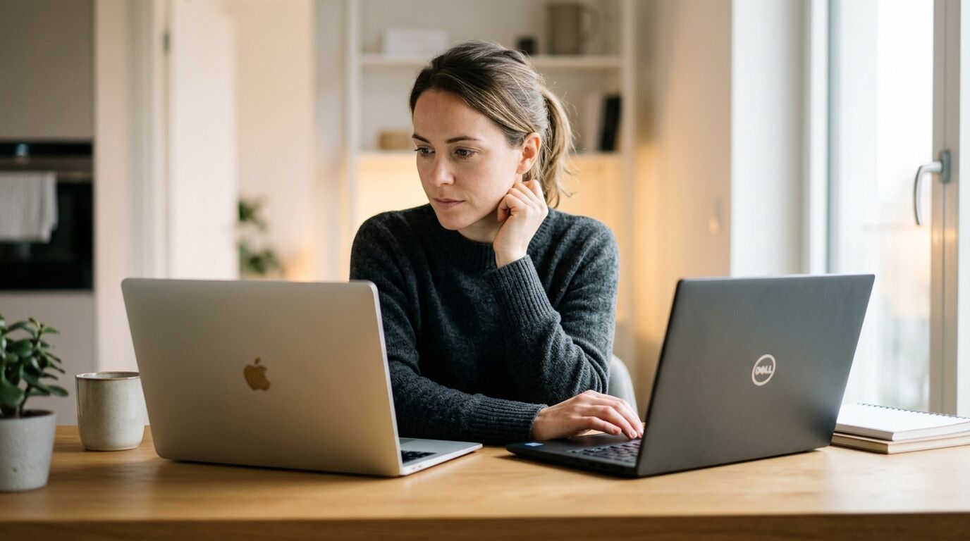 Sales manager comparing Dialpad pricing plans for a 10-rep team on a laptop