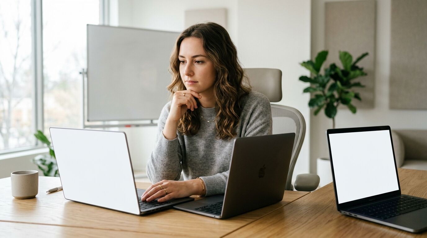 A sales rep at a desk with a HubSpot dialer on screen, clicking a phone number in a contact record