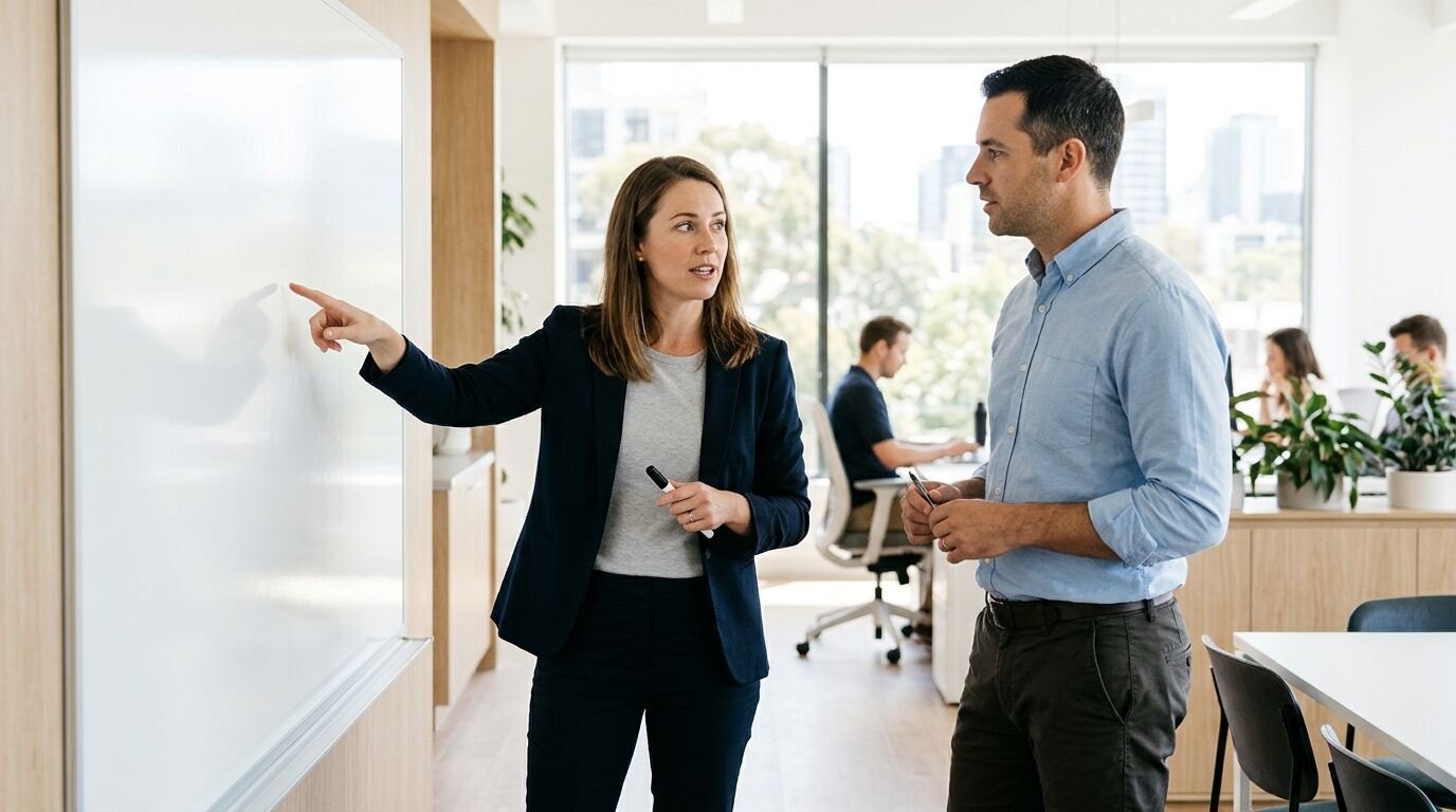 Marketing agency owner on a sales call with a prospect, using marketing agency sales automation to track follow-up